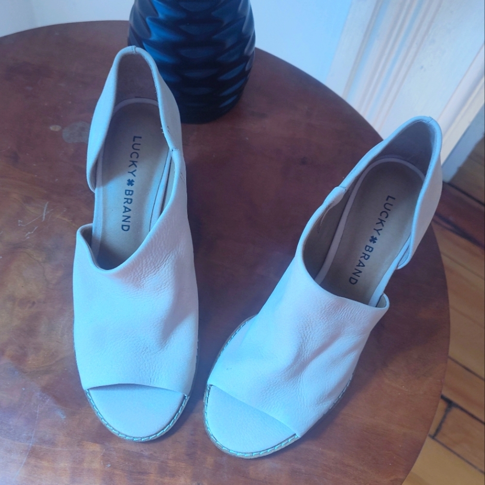 Lucky Brand Jaxy Leather Peep Toe Wedge Heel